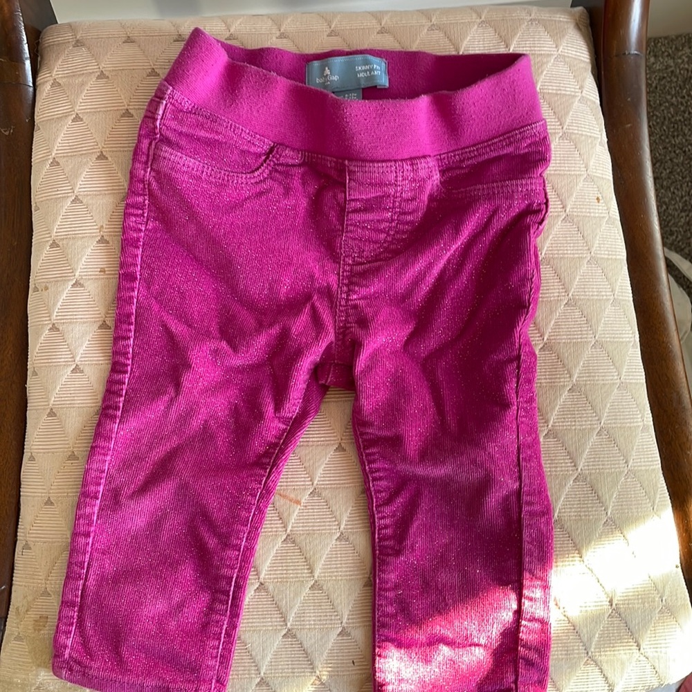 Baby GAP Sparkly stretchy waist pink purple corduroy girl pants